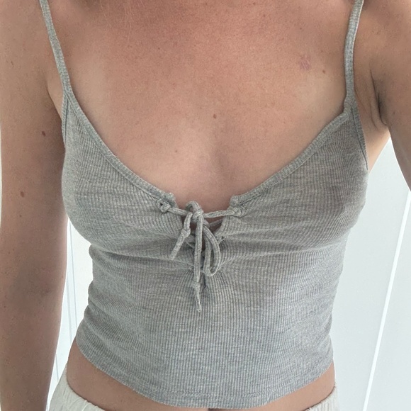 Brandy Melville Grey Spaghetti Strap Tie up Top - Picture 6 of 6